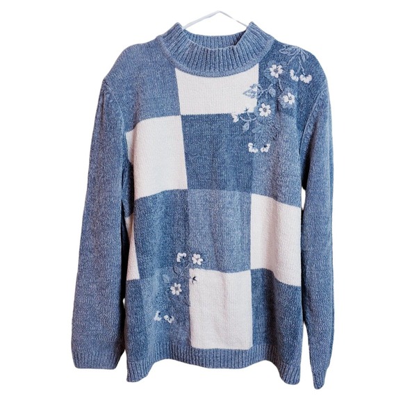 Alfred Dunner Sweaters - Alfred Dunner Sweater Womens 2X Pullover Crew Neck Floral Embroidered Blue New